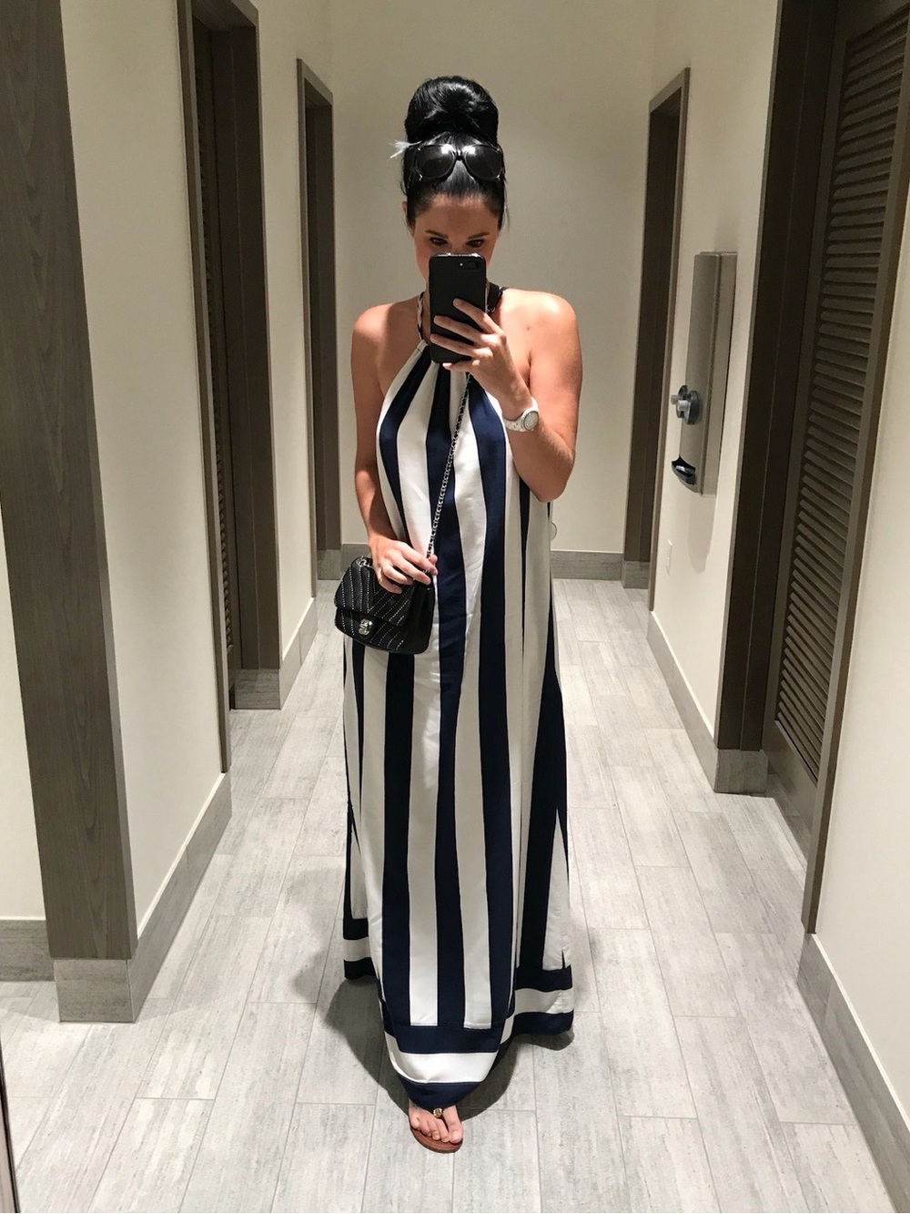 SPLENDID Navy & White Stripped Halter Maxi Dress
